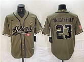 Men's San Francisco 49ers #23 Christian McCaffrey Olive Salute to Service With Patch Cool Base Stitched Baseball Jersey,baseball caps,new era cap wholesale,wholesale hats